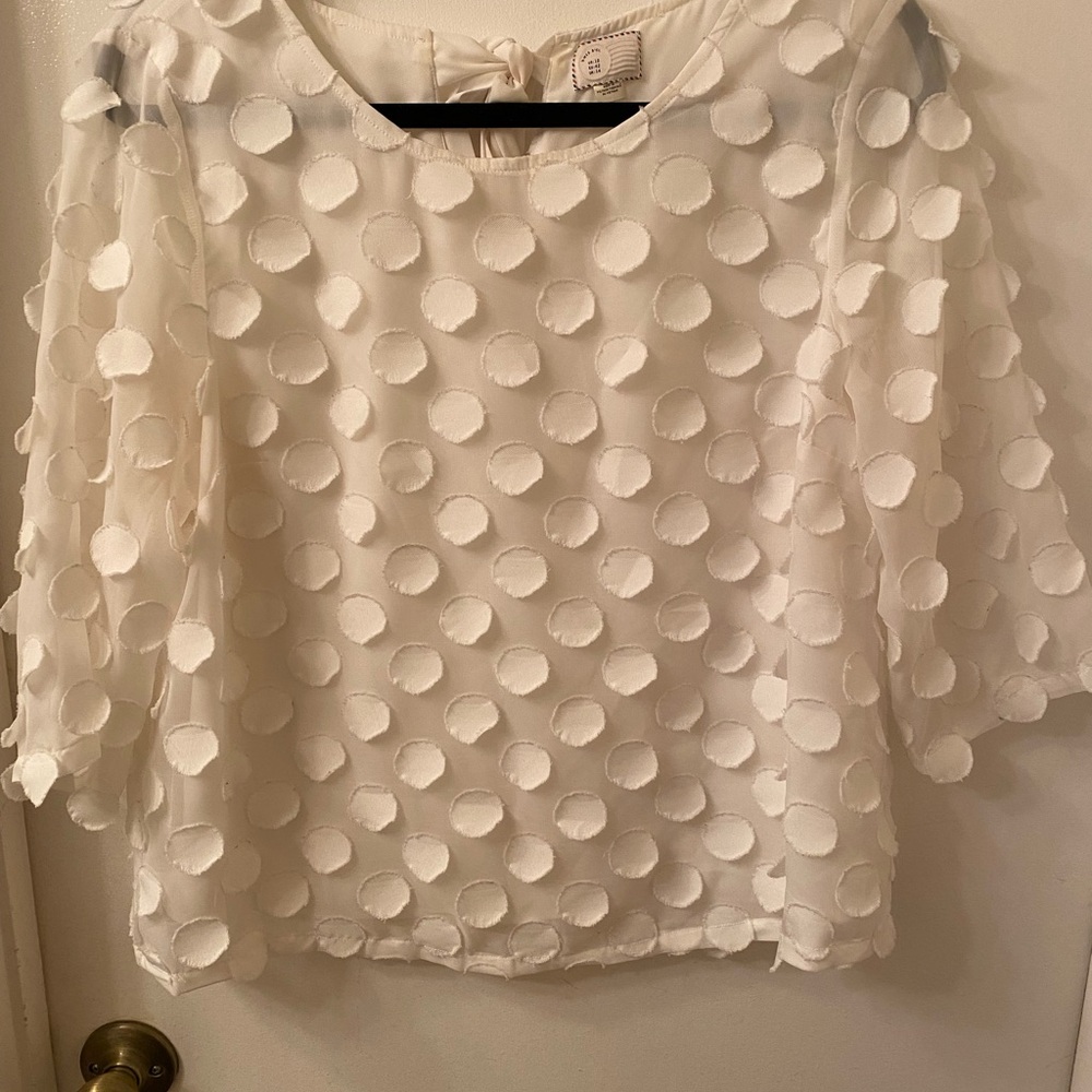 Anthropologie Elegant Cream Polka Dot Women's Top